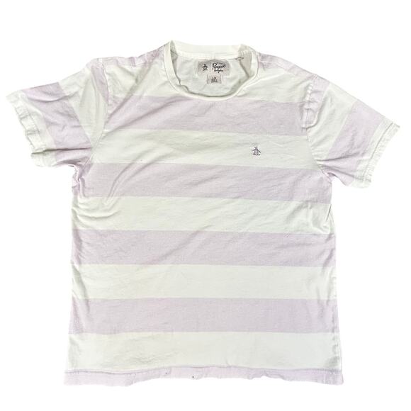 Penguin by Munsingwear Striped T Shirt Men L Purple/White 100% Cotton Chest Logo - Picture 1 of 8